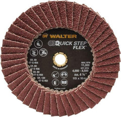 WALTER Surface Technologies - 40 Grit, 4-1/2" Disc Diam, Type 29 Aluminum Oxide Flap Disc - 11,000 Max RPM, Fiber Backing, Arbor Attaching System, Coated - Americas Industrial Supply