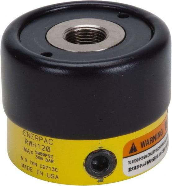 Enerpac - 6.9 Ton, 0.32" Stroke, 0.86 Cu In Oil Capacity, Portable Hydraulic Hollow Hole Cylinder - 2.76 Sq In Effective Area, 2.22" Lowered Ht., 2.54" Max Ht., 1.375" Plunger Rod Diam, 5,000 Max psi - Americas Industrial Supply