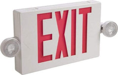 Cooper Lighting - 1 and 2 Face, 2 Head, 120-277 Volt, Thermoplastic, LED Combination Exit Sign - 2-5/16 Inch Wide x 8-1/4 Inch High x 16-9/16 Inch Long, Ceiling, End and Wall Mount, Sealed Nickel Cadmium Battery - Americas Industrial Supply