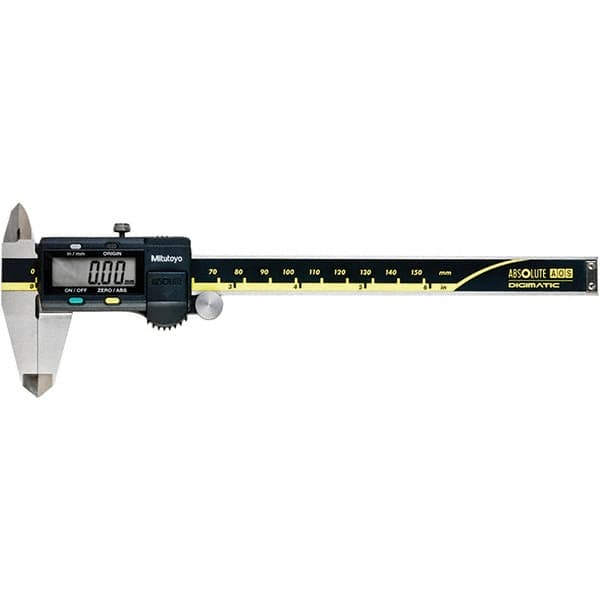 Mitutoyo - 0 to 6" Range 0.01mm Resolution, Electronic Caliper - Steel with 40mm Steel Jaws, 0.001" Accuracy, SPC Output - Americas Industrial Supply