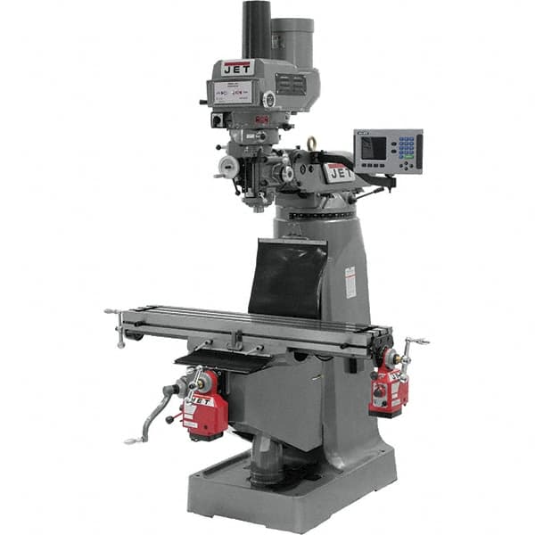 Jet - 9" Table Width x 49" Table Length, Variable Speed Pulley Control, 3 Phase Knee Milling Machine - R8 Spindle Taper, 3 hp - Americas Industrial Supply