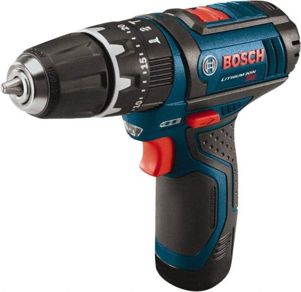 Bosch - 12 Volt 3/8" Keyless Chuck Cordless Hammer Drill - 0 to 19,500 BPM, 0 to 1,300 RPM, Reversible - Americas Industrial Supply