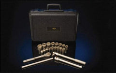 Ampco - 12 Piece 1/4" Drive Full Polish Finish Socket Set - 6 Points, 3/16" to 9/16" Range, Inch Measurement Standard - Americas Industrial Supply