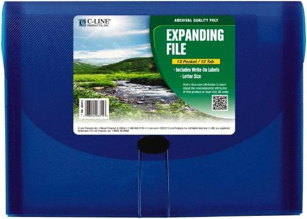 C-LINE - 13 x 9-1/4 x 1-5/8", Letter Size, Blue, Expandable File Folders with Top Tab Pocket - Has Index Tabs, 1 per Box - Americas Industrial Supply
