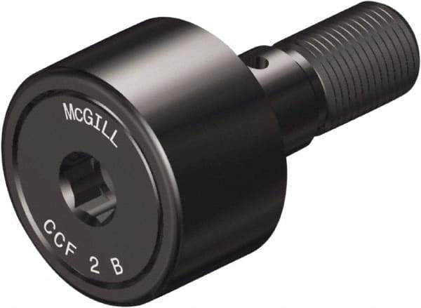 McGill - 5/8" Roller Diam x 7/16" Width, 1/4" Stud Diam x 3/4" Length, Crowned Sealed Stud Cam Follower with Hex - Steel, 5/16" Thread Length, 1/4-28 Thread, 1.22" OAL, 955 Lb Dynamic Cap, 1,215 Lb Static Cap - Americas Industrial Supply