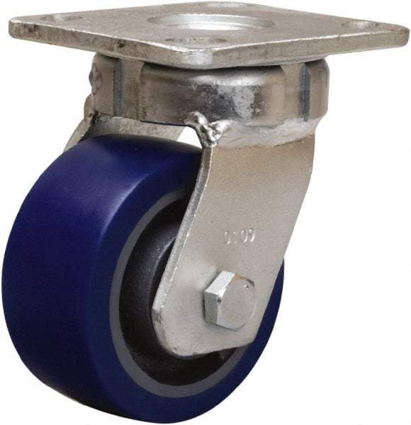 Hamilton - 4" Diam x 2" Wide x 5-5/8" OAH Top Plate Mount Swivel Caster - Polyurethane Mold onto Cast Iron Center, 600 Lb Capacity, Sealed Precision Ball Bearing, 4 x 4-1/2" Plate - Americas Industrial Supply