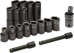 SK - 17 Piece 1/2" Drive Standard Deep Impact Socket Set - 6 Points, 3/8 to 3/4", Inch Measurement Standard - Americas Industrial Supply