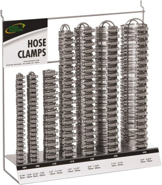 IDEAL TRIDON - 130 Piece, 5/16 to 2-3/4" Diam, Worm Drive Clamp Set - 20 Micro 4, 20 Micro 6, 10 Size 10, 20 Size 12, 20 Size 20, 20 Size 28, 20 Size 36 - Americas Industrial Supply