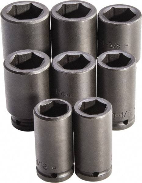Proto - 8 Piece 3/4" Drive Full Polish Finish Deep Well Impact Socket Set - 6 Points, 1" to 3/4" Range, Inch Measurement Standard - Americas Industrial Supply