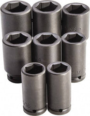 Proto - 8 Piece 3/4" Drive Full Polish Finish Deep Well Impact Socket Set - 6 Points, 1" to 3/4" Range, Inch Measurement Standard - Americas Industrial Supply