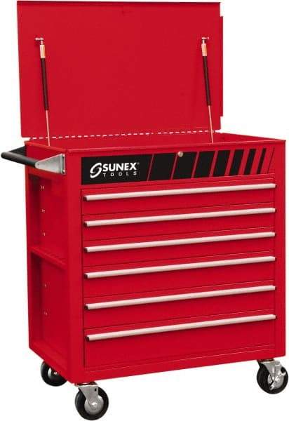 Sunex Tools - 600 Lb Capacity, 34-1/2" Wide x 20" Long x 39-1/2" High Service Cart - 6 Shelf, Steel, Heavy-Duty Casters - Americas Industrial Supply