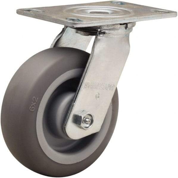 Hamilton - 6" Diam x 2" Wide x 7-1/2" OAH Top Plate Mount Swivel Caster - Rubber Mold on Polyolefin, 410 Lb Capacity, Straight Roller Bearing, 4-1/2 x 6-1/4" Plate - Americas Industrial Supply