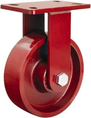 Hamilton - 6" Diam x 2-1/2" Wide x 7-1/2" OAH Top Plate Mount Rigid Caster - Cast Iron, 2,200 Lb Capacity, Tapered Roller Bearing, 5 x 7" Plate - Americas Industrial Supply
