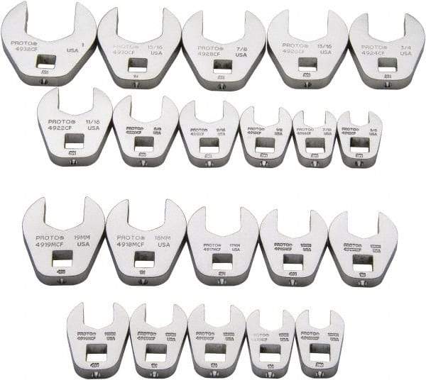 Proto - 20 Piece 3/8" Drive Open End Crowfoot Wrench Set - 3/8 to 1", with N/A - Americas Industrial Supply