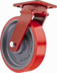 Hamilton - 8" Diam x 2" Wide x 9-1/2" OAH Top Plate Mount Swivel Caster - Polyurethane, 1,800 Lb Capacity, Sealed Precision Ball Bearing, 4 x 5" Plate - Americas Industrial Supply