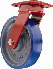 Hamilton - 8" Diam x 2" Wide x 9-1/2" OAH Top Plate Mount Swivel Caster - Polyurethane, 1,200 Lb Capacity, Sealed Precision Ball Bearing, 4 x 5" Plate - Americas Industrial Supply