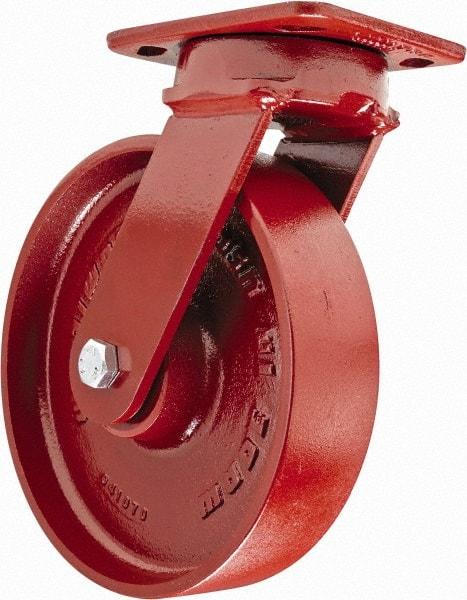 Hamilton - 8" Diam x 2" Wide x 9-1/2" OAH Top Plate Mount Swivel Caster - Steel, 1,500 Lb Capacity, Sealed Precision Ball Bearing, 4 x 5" Plate - Americas Industrial Supply