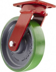 Hamilton - 8" Diam x 2" Wide x 9-1/2" OAH Top Plate Mount Swivel Caster with Brake - Polyurethane, 1,500 Lb Capacity, Sealed Precision Ball Bearing, 4 x 5" Plate - Americas Industrial Supply