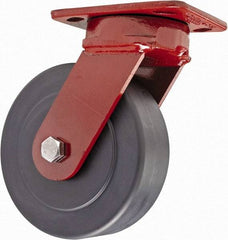 Hamilton - 6" Diam x 2" Wide x 7-1/2" OAH Top Plate Mount Swivel Caster with Brake - Plastic, 2,300 Lb Capacity, Sealed Precision Ball Bearing, 4 x 5" Plate - Americas Industrial Supply