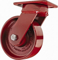Hamilton - 6" Diam x 2" Wide x 7-1/2" OAH Top Plate Mount Swivel Caster with Brake - Steel, 1,400 Lb Capacity, Sealed Precision Ball Bearing, 4 x 5" Plate - Americas Industrial Supply