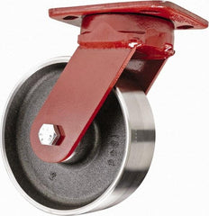 Hamilton - 6" Diam x 2" Wide x 7-1/2" OAH Top Plate Mount Swivel Caster with Brake - Steel, 2,500 Lb Capacity, Sealed Precision Ball Bearing, 4 x 5" Plate - Americas Industrial Supply