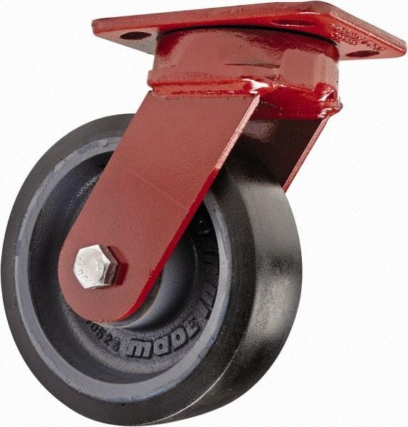 Hamilton - 6" Diam x 2" Wide x 7-1/2" OAH Top Plate Mount Swivel Caster - Polyurethane, 1,560 Lb Capacity, Sealed Precision Ball Bearing, 4 x 5" Plate - Americas Industrial Supply