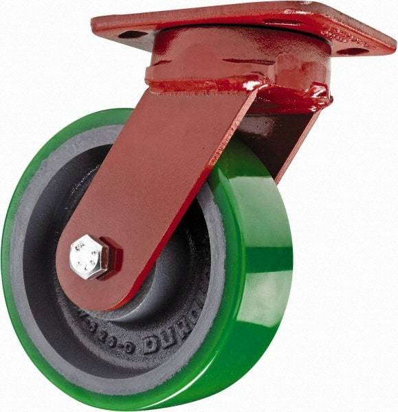 Hamilton - 6" Diam x 2" Wide x 7-1/2" OAH Top Plate Mount Swivel Caster - Polyurethane, 1,200 Lb Capacity, Sealed Precision Ball Bearing, 4 x 5" Plate - Americas Industrial Supply
