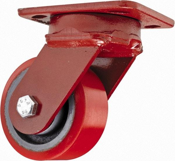 Hamilton - 4" Diam x 2" Wide x 5-5/8" OAH Top Plate Mount Swivel Caster - Polyurethane, 900 Lb Capacity, Sealed Precision Ball Bearing, 4 x 5" Plate - Americas Industrial Supply