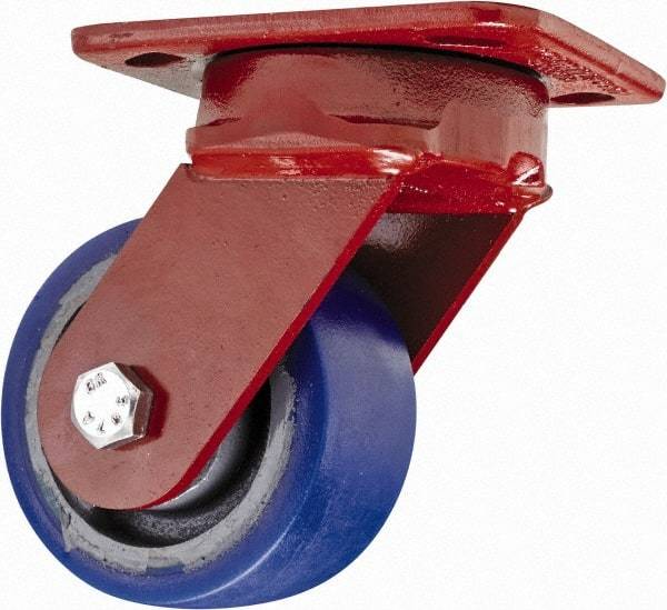 Hamilton - 4" Diam x 2" Wide x 5-5/8" OAH Top Plate Mount Swivel Caster - Polyurethane, 600 Lb Capacity, Sealed Precision Ball Bearing, 4 x 5" Plate - Americas Industrial Supply