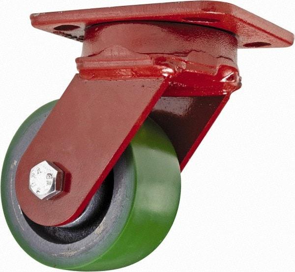 Hamilton - 4" Diam x 2" Wide x 5-5/8" OAH Top Plate Mount Swivel Caster - Polyurethane, 750 Lb Capacity, Sealed Precision Ball Bearing, 4 x 5" Plate - Americas Industrial Supply