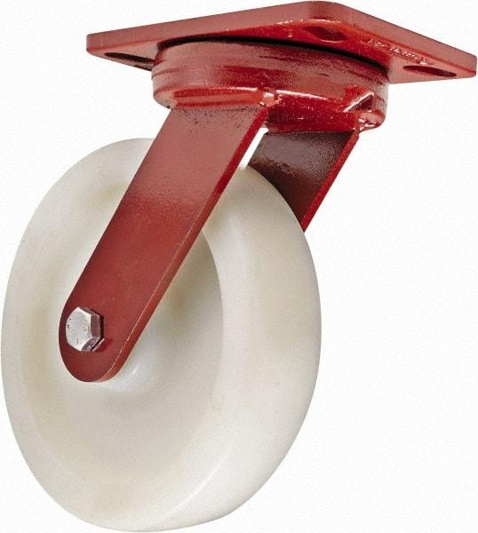 Hamilton - 8" Diam x 2" Wide x 9-3/4" OAH Top Plate Mount Swivel Caster - Plastic, 1,100 Lb Capacity, Sealed Precision Ball Bearing, 4-1/2 x 6-1/2" Plate - Americas Industrial Supply