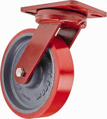 Hamilton - 8" Diam x 2" Wide x 9-3/4" OAH Top Plate Mount Swivel Caster - Polyurethane, 1,800 Lb Capacity, Sealed Precision Ball Bearing, 4-1/2 x 6-1/2" Plate - Americas Industrial Supply