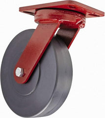 Hamilton - 8" Diam x 2" Wide x 9-3/4" OAH Top Plate Mount Swivel Caster with Brake - Plastic, 2,500 Lb Capacity, Sealed Precision Ball Bearing, 4-1/2 x 6-1/2" Plate - Americas Industrial Supply