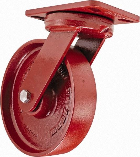 Hamilton - 8" Diam x 2" Wide x 9-3/4" OAH Top Plate Mount Swivel Caster - Steel, 1,500 Lb Capacity, Sealed Precision Ball Bearing, 4-1/2 x 6-1/2" Plate - Americas Industrial Supply