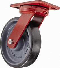 Hamilton - 8" Diam x 2" Wide x 9-3/4" OAH Top Plate Mount Swivel Caster with Brake - Polyurethane, 1,950 Lb Capacity, Sealed Precision Ball Bearing, 4-1/2 x 6-1/2" Plate - Americas Industrial Supply