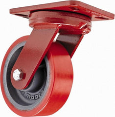Hamilton - 6" Diam x 2" Wide x 7-3/4" OAH Top Plate Mount Swivel Caster with Brake - Polyurethane, 1,400 Lb Capacity, Sealed Precision Ball Bearing, 4-1/2 x 6-1/2" Plate - Americas Industrial Supply