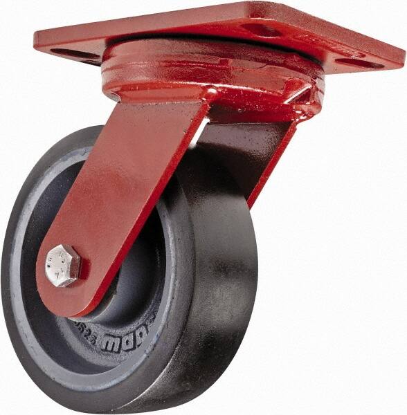 Hamilton - 6" Diam x 2" Wide x 7-3/4" OAH Top Plate Mount Swivel Caster with Brake - Polyurethane, 1,560 Lb Capacity, Sealed Precision Ball Bearing, 4-1/2 x 6-1/2" Plate - Americas Industrial Supply