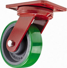 Hamilton - 6" Diam x 2" Wide x 7-3/4" OAH Top Plate Mount Swivel Caster - Polyurethane, 1,200 Lb Capacity, Sealed Precision Ball Bearing, 4-1/2 x 6-1/2" Plate - Americas Industrial Supply