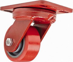 Hamilton - 4" Diam x 2" Wide x 5-5/8" OAH Top Plate Mount Swivel Caster - Polyurethane, 900 Lb Capacity, Sealed Precision Ball Bearing, 4-1/2 x 6-1/2" Plate - Americas Industrial Supply