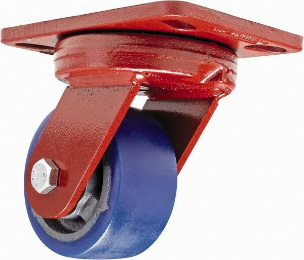 Hamilton - 4" Diam x 2" Wide x 5-5/8" OAH Top Plate Mount Swivel Caster - Polyurethane, 600 Lb Capacity, Sealed Precision Ball Bearing, 4-1/2 x 6-1/2" Plate - Americas Industrial Supply