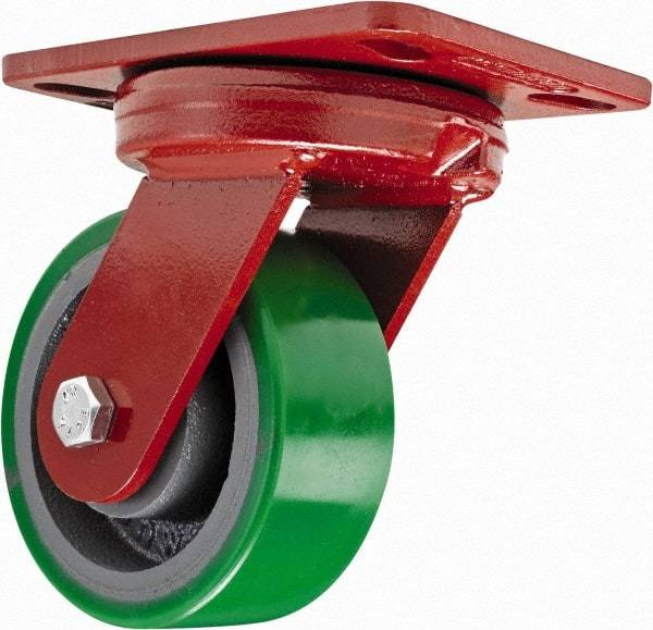 Hamilton - 4" Diam x 2" Wide x 5-5/8" OAH Top Plate Mount Swivel Caster - Polyurethane, 750 Lb Capacity, Sealed Precision Ball Bearing, 4-1/2 x 6-1/2" Plate - Americas Industrial Supply
