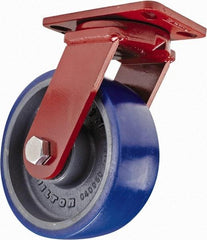 Hamilton - 8" Diam x 3" Wide x 10-1/4" OAH Top Plate Mount Swivel Caster - Polyurethane, 2,000 Lb Capacity, Sealed Precision Ball Bearing, 4-1/2 x 6-1/2" Plate - Americas Industrial Supply