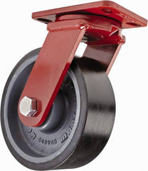 Hamilton - 8" Diam x 3" Wide x 10-1/4" OAH Top Plate Mount Swivel Caster - Polyurethane, 3,200 Lb Capacity, Sealed Precision Ball Bearing, 4-1/2 x 6-1/2" Plate - Americas Industrial Supply