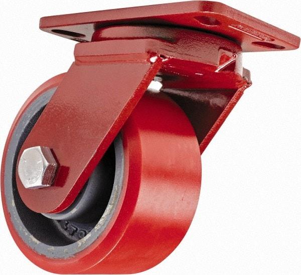 Hamilton - 6" Diam x 3" Wide x 7-1/2" OAH Top Plate Mount Swivel Caster - Polyurethane, 2,600 Lb Capacity, Sealed Precision Ball Bearing, 4-1/2 x 6-1/2" Plate - Americas Industrial Supply