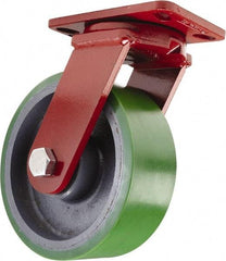 Hamilton - 8" Diam x 3" Wide x 10-1/4" OAH Top Plate Mount Swivel Caster - Polyurethane, 2,500 Lb Capacity, Sealed Precision Ball Bearing, 4-1/2 x 6-1/2" Plate - Americas Industrial Supply