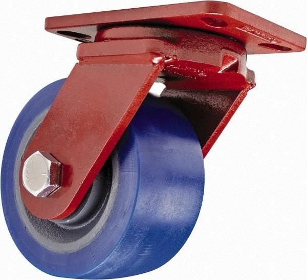 Hamilton - 6" Diam x 3" Wide x 7-1/2" OAH Top Plate Mount Swivel Caster - Polyurethane, 2,450 Lb Capacity, Sealed Precision Ball Bearing, 4-1/2 x 6-1/2" Plate - Americas Industrial Supply