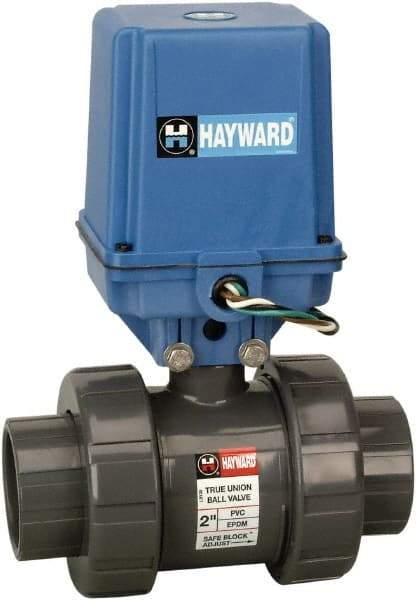 Hayward - 1/2" Pipe, 250 psi WOG Rating, PVC Electric Actuated Ball Valve - EPDM Seal, Full Port, 250 WSP Rating - Americas Industrial Supply