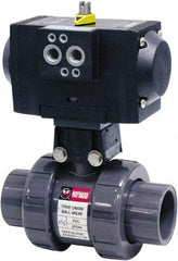 Hayward - 3/4" Pipe, 250 psi WOG Rating, PVC Pneumatic Double Acting Actuated Ball Valve - EPDM Seal, Full Port, 250 WSP Rating - Americas Industrial Supply