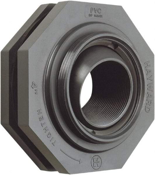 Hayward - 1" PVC Plastic Pipe Self-Aligning Bulkhead Fitting - Schedule 80, Thread x Thread End Connections - Americas Industrial Supply
