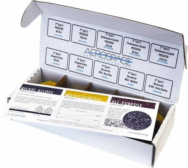 Made in USA - 50 Piece, 60, 80, 120 Grit, 2" Disc Diam, Abrasive Disc Kit - Coated & Nonwoven, Extra Coarse, Medium/Very Fine Grade, Various Abrasive Materials - Americas Industrial Supply
